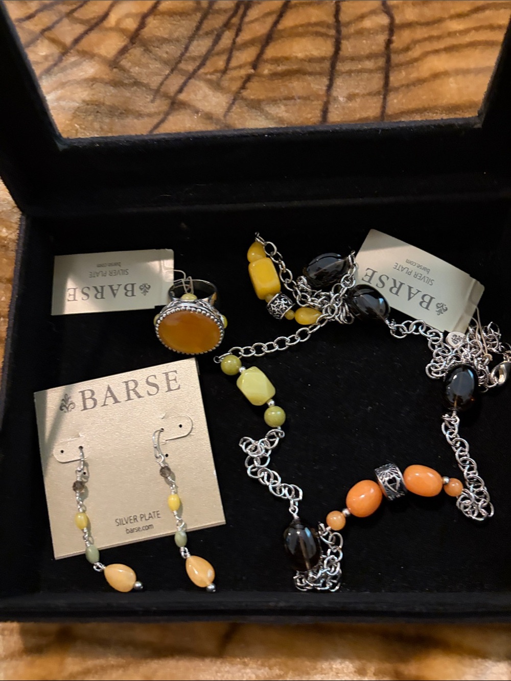 Studio Barse Yellow and Orange Beaded Earrings with Silver-Plated Accents